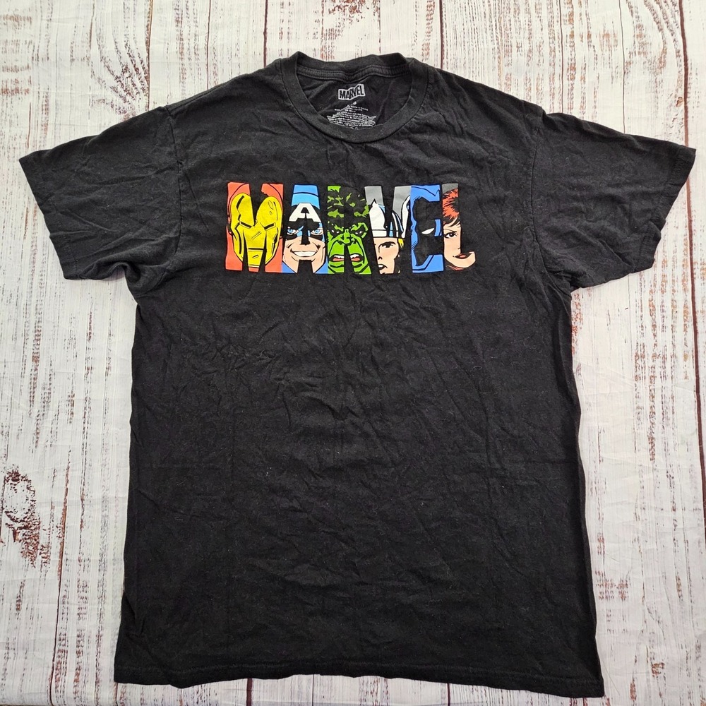 Marvel Comics Characters Black Short Sleeve Cotton T-Shirt Men's L